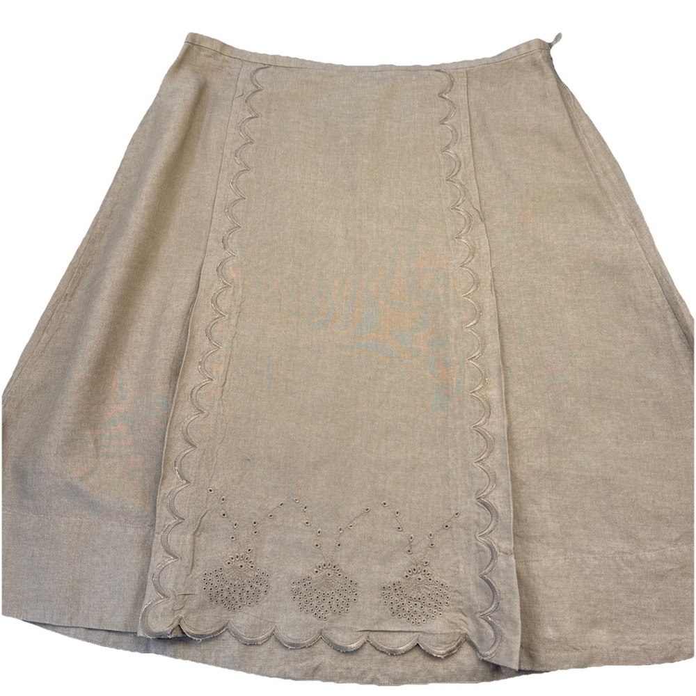 J. Jill Sz 16 P Skirt Flare A-Line Pleated 100% Linen Embroidered Spring Summer